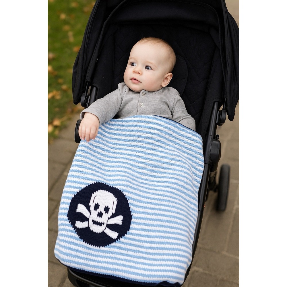 ArtWalk Nursery Baby Blanket‎ Blue Knit Skeleton Skull Nieman Marcus My Boy Sam